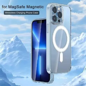 Магнитный чехол для iPhone 16 15 14 13 12 Mini 11 Pro Max для MagSafe Прозрачный противоударный чехол для телефона PC+TPU Shell iPhone 16 Pro Max прозрачный
