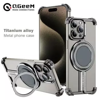 Магнитный чехол для iPhone 16 15 14 13 12 Pro Max, чехол из титанового сплава, металлическая подставка-держатель для Magsafe Air-cushion Fundas iPhone 12/12 Pro чёрный