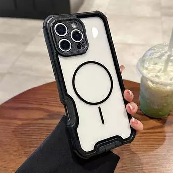 Магнитный чехол для iPhone 16 Pro Съемный 4 в 1 ТПУ ПК Акриловый Ударопрочный Задняя крышка для телефона Black