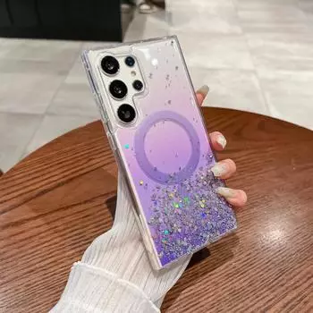 Магнитный чехол для Samsung Galaxy S24 Ultra S23 S22 Plus S23 FE, беспроводной чехол Chagre для Magsafe, эпоксидная блестящая звезда, мягкий корпус for Galaxy S23 FE фиолетовый