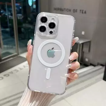Магнитный чехол для телефона Magsafe с беспроводной зарядкой для iPhone 15 14 Plus 13 12 11 Pro Max, мягкий край из ТПУ, прозрачная акриловая задняя крышка T21 PC + TPU&for iphone12 Mini(5.4 )