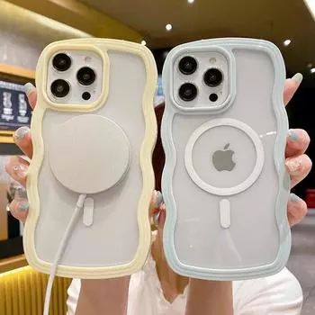 Магнитный чехол для телефона ярких цветов с волнистой рамкой для iPhone 14 Pro Max 13 12 11 Pro Max 14, прозрачный противоударный жесткий чехол из поликарбоната For iPhone 11Pro Max