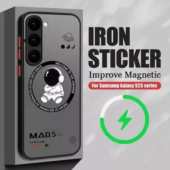 Магнитный чехол для телефона с астронавтом для iPhone 15 Pro 14 Pro Max 13 12 Mini 11 8 7, защита объектива, матовый корпус, Samsung S24 S23 + S21 FE, задняя крышка iPhone 14 красный/чёрный