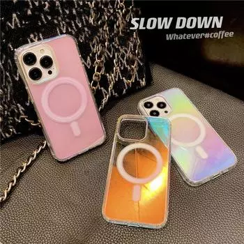 Магнитный чехол для телефона с беспроводной зарядкой и лазерным градиентом Радуга для Iphone 13 12 11 Pro Max 13pro 13 11, прозрачный бампер, чехол For iPhone 13Pro Max