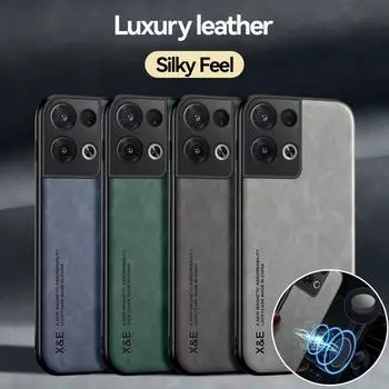 Магнитный чехол для телефона с металлической пластиной для Oppo Reno 8 Pro Plus, кожаный чехол для телефона с ощущением кожи для OPPO Reno 7 Lite 6 8 Pro Plus, защитный чехол для объектива 5G Reno 7 Lite серый