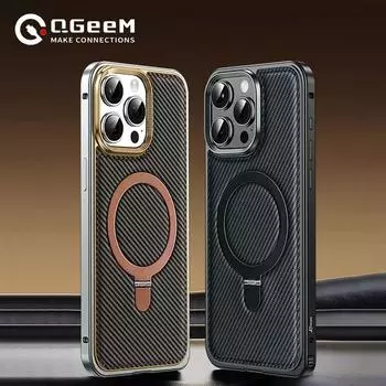 Магнитный чехол для телефона с текстурой из углеродного волокна для iPhone 14 15 Pro Max, металлический каркас, подставка, держатель, чехол для телефона для IPHON 14 15 Promax