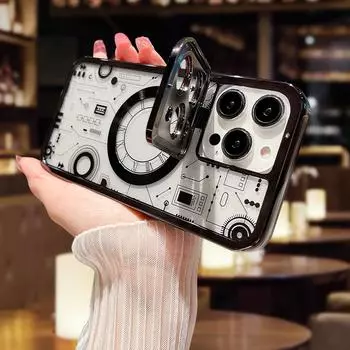 Магнитный чехол для телефона с текстурой печатной платы для iPhone 14 13 12 11 15Pro Max, прозрачная пленка для объектива с покрытием For iPhone 14&Case & Holder