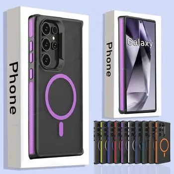 Магнитный чехол для телефона Samsung Galaxy S24 Ultra s23 S22 Plus, матовый полупрозрачный защитный противоударный чехол для iPhone 16 15 14 13 12 11 Pro Max Galaxy S24 Ultra чёрный