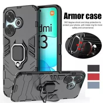 Магнитный чехол для Xiaomi Redmi 13 13C 12C 12 5G чехол с кольцом-подставкой кронштейн Shell Fundas Coque For Redmi 13 4G чёрный