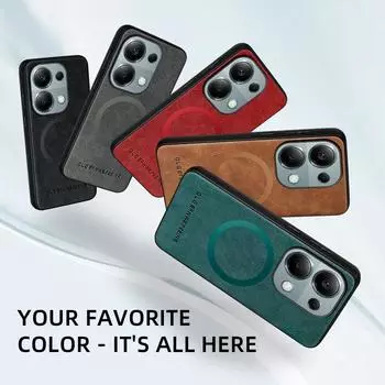 Магнитный чехол для Xiaomi Redmi Note 14 13 12 Pro Plus 4G 5G для беспроводной зарядки Magsafe, кожаный защитный чехол для мобильного телефона For Redmi 14 Pro