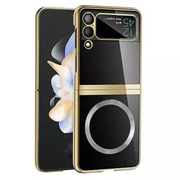 Магнитный чехол Ebesfous с беспроводной зарядкой для Samsung Z Flip 4 3, гальванический прозрачный чехол для Samsung Z Flip3 Flip4 For Galaxy Z Flip 3 золотой