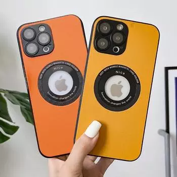 Магнитный чехол из искусственной кожи для iPhone 11 12 13 14 Pro Max 14 Plus Магнитный чехол на присоске Ультратонкий устойчивый к царапинам магнитный чехол для телефона For iPhone 14 оранжевый