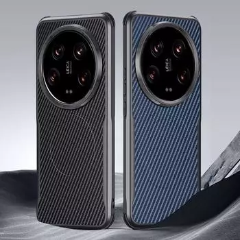 Чехол-бампер из углеродного волокна для телефона Xiaomi 14 Ultra, чехол Magsafe Magsafe для Xiaomi 14 Pro, чехол с беспроводной зарядкой и магнитом для телефона Mi 14 Pro For Xiaomi 14 Ultra чёрный