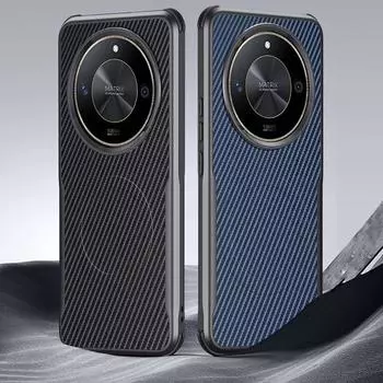 Магнитный чехол из углеродного волокна для телефона Honor X60 Pro для Magsafe Magsafeing Cover для Honor X50i X50 GT X60 Pro Чехол для телефона с беспроводной зарядкой For Honor X60 Pro чёрный