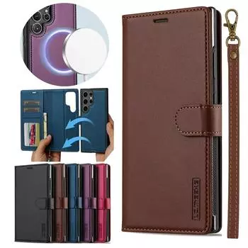 Магнитный чехол-кошелек с откидной крышкой, кожаный чехол для телефона Samsung Galaxy S25 Edge S24 FE S23 S22 S21 Ultra Plus A15 A35 A55 A54 A55 A14 A16 A36 A56 For Galaxy S25 edge фиолетовый