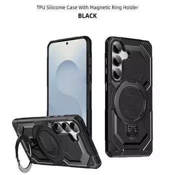 Магнитный чехол-кронштейн для Samsung S25 S24 S23 Plus S21 Ultra FE, чехол для Galaxy S22, автомобильная беспроводная зарядная подставка, защитный чехол For Samsung S21 чёрный