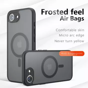 Магнитный чехол Magsafe Acrylic Hard Case для iPhone 16E SE 4, противоударный матовый бампер для iPhone 16e SE4, чехол для беспроводной зарядки iphone 16E чёрный