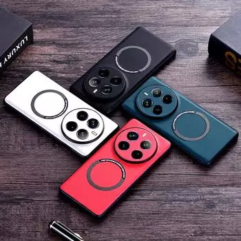 Магнитный чехол Magsafe для беспроводной зарядки для Realme 12 Pro + Realme12 Pro, роскошный простой кожаный чехол Realme 12 Pro Plus чёрный