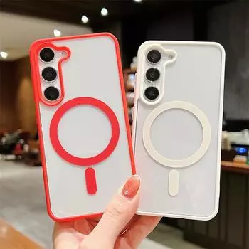 Магнитный чехол Magsafe для беспроводной зарядки Samsung Galaxy S22 S23 S24 Ultra Plus S22 Plus красный