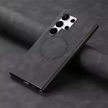 Магнитный чехол Magsafe для Samsung S24 Ultra Plus S23 Fe A55 A54 A35 A34 A25 A15 5g A24 4G, кожаный противоударный чехол из ТПУ Hybird для ПК, сплошной цветной чехол Samsung S24 чёрный