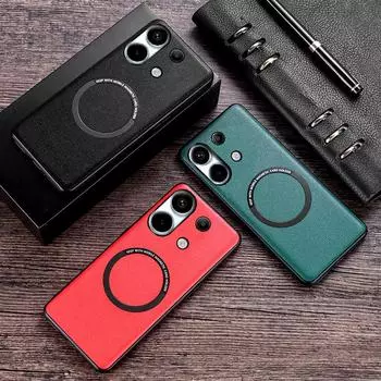 Магнитный чехол Magsafe с беспроводной зарядкой для POCO M6 Pro X6 Pro F5 Pro F5 X5 Pro POCO F3 X3 NFC, роскошный простой кожаный чехол For POCO M6 Pro 4G чёрный