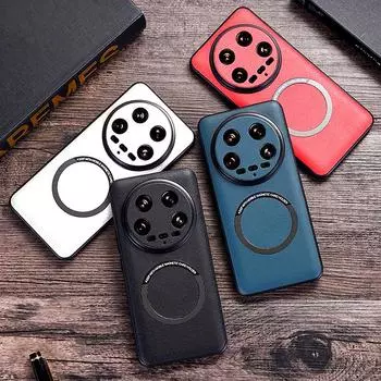 Магнитный чехол Magsafe с беспроводной зарядкой для Xiaomi 14 Ultra Mi 14 13T Pro 13 Lite 12T Pro 12S Pro 12 11, роскошный чехол из искусственной кожи For Xiaomi 14 Ultra чёрный