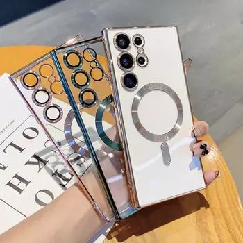 Магнитный чехол Magsafe с покрытием для Samsung Galaxy S24 S23 S22 S21 Plus Ultra S21 S23 FE, прозрачный мягкий чехол с беспроводной зарядкой Samsung S23 светло-синий