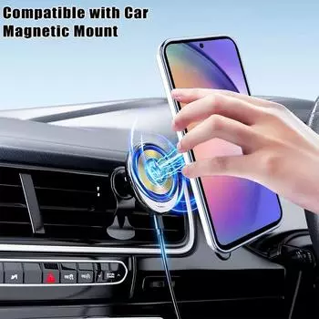 Магнитный чехол Magsafe с прозрачным кольцом и беспроводной зарядкой для Samsung Galaxy S24 S23 Ultra Plus FE A55 A35 A15 A54 A34 A14 5G Samsung A54 чёрный