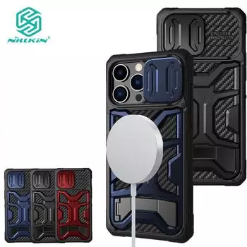 Магнитный чехол Nillkin Adventurer Pro для iPhone 14 Pro Max, чехол для телефона, скрытая подставка, защита для занятий спортом на открытом воздухе, противоударная задняя крышка iPhone 14 Pro Max чёрный