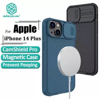Магнитный чехол Nillkin CamShield Pro для iPhone 14 Plus, чехол для телефона, защита слайдера камеры, роскошный противоударный чехол из ТПУ + ПК iPhone 14 Plus синий