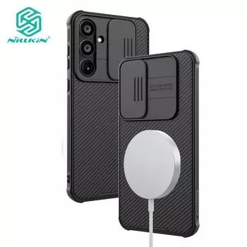 Магнитный чехол Nillkin CamShield Pro для телефона Samsung Galaxy A55, защитный слайдер для камеры, жесткий ПК + противоударная задняя крышка из ТПУ For Samsung Galaxy A55 чёрный