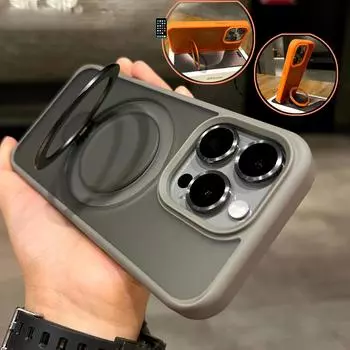 Магнитный чехол-подставка для беспроводной зарядки для iPhone 15 14 Plus 13 12 11 Pro Max, противоударный бампер, матовый прозрачный чехол For iPhone 11 Pro