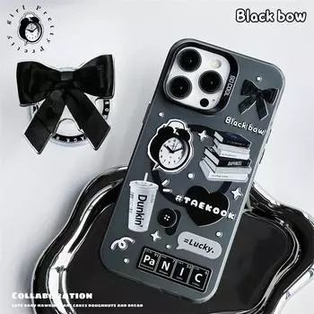 Магнитный чехол-подставка из матового стекла для телефона, совместимый с iPhone15, 14, 13, 12, 11, promax, xsmax, xr, 7, 8plus, черный бант 15