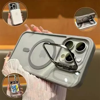 Магнитный чехол-подставка с металлическим кольцом для объектива для iPhone 13 11 12 14 15 Pro Max, защитная стеклянная пленка для объектива, прозрачный чехол Magsafe iPhone 11 Pro чёрный