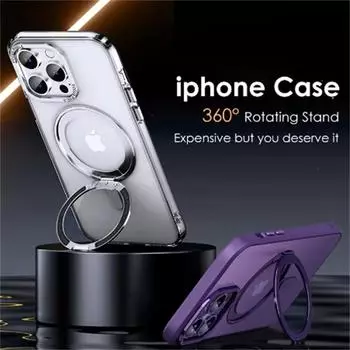 Магнитный чехол-подставка с вращением на 360° для iPhone 11 12 13 14 15 16 Pro Max 16Plus Samsung S24 Ultra S23 с держателем кольца, матовый прозрачный чехол Samsung S24 Ultra чёрный
