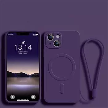 Магнитный чехол с беспроводной зарядкой Magsafe для iPhone 15 14 13 12 Pro Max 11 XR XS X 7 8 Plus Mini SE, чехол с жидким силиконовым ремешком iPhone SE (2020)/(2022) темно-зеленого