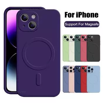 Магнитный чехол с беспроводной зарядкой Magsafe для Iphone 14 8 7 Plus Se 2022 2020 Xr Xs 12 11 14 13 Pro Max, жидкий силиконовый чехол For iPhone 8 красный