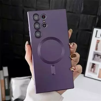 Магнитный чехол с беспроводной зарядкой Magsafe для Samsung Galaxy S23 S21 S22 Ultra Plus, мягкий силиконовый чехол со стеклянными линзами Samsung S23 Ultra белый