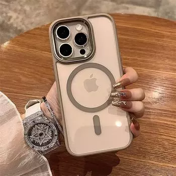 Магнитный чехол с функцией беспроводной зарядки для iPhone 16 Pro - Golden Shield, прозрачный, устойчивый к падениям, подходит для 16P темно-фиолетового