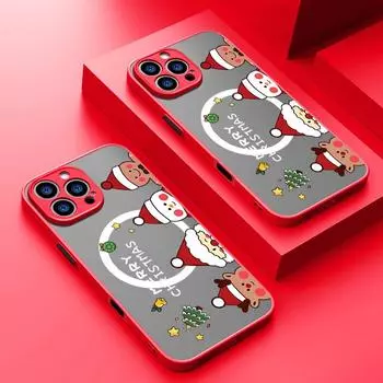 Магнитный чехол с изображением оленя и снеговика для iPhone 16 Pro Max 15 Plus 14 Pro 13 11 Soft Edge, противоударный матовый акрил для чехла для телефона Magsafe iPhone 16 чёрный