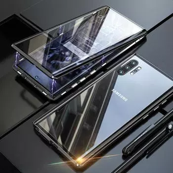 360 Полная защита Магнитный чехол для Samsung Galaxy S25 S24 Ultra S23 FE S22 S21 S20 Plus A35 A55 A56 A36 A26 A16 Двусторонняя стеклянная крышка For Samsung S24 Ultra чёрный