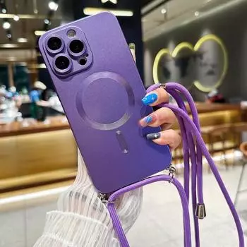 Магнитный чехол с ремешком через плечо для iPhone 14 13 11 12 Pro Max Plus XS X XR 7 8 Plus SE 2020 для Magsafe, силиконовая мягкая задняя крышка For iphone 14Pro Max розовый