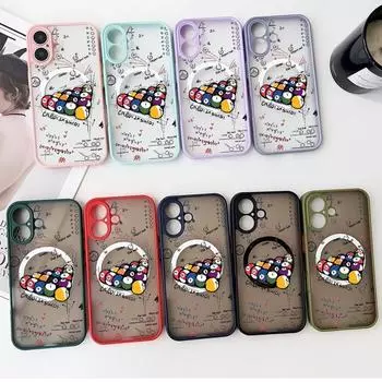 Магнитный чехол с рисунком настольного тенниса для iPhone 16 Pro 15 14 Plus 13 12 Pro Max 11, ударопрочный, прозрачный, с мягкими краями, акриловый, жесткий, защитный чехол для линз iPhone 16 чёрный