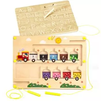 Магнитный цветной и цифровой лабиринт - двухсторонние деревянные игрушки для подсчета чисел Магнитная головоломка Настольная игра Мелкая моторика Игрушки для малышей Для мальчиков и девочек One Size