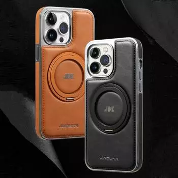 Магнитный держатель 360° беспроводной чехол для зарядки iPhone 16 15 Pro Max 14 Pro 13 12 11 роскошный кожаный защитный чехол для линз противоударный для Magsfe чехол для телефона iPhone 15 чёрный