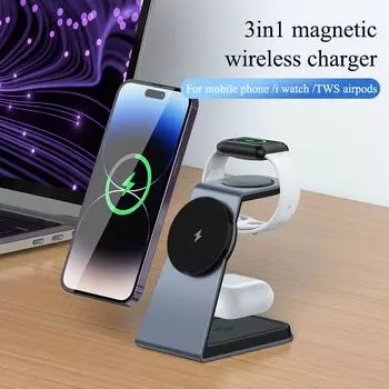 Магнитный держатель беспроводного зарядного устройства для Iphone 14 13 12 Apple Watch Airpods Desk 3 в 1 15 Вт подставка для быстрой зарядки as picture белый