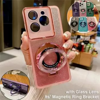 Магнитный держатель блестящий силиконовый чехол для Redmi 13C 12C 12 10 10C 10A 9 9C 9A Redmi Note 13 12 11 10 Pro 9s Xiaomi 11 12 13 Pro POCO X3 X6 Pro M4 Pro Redmi 10 4G/10 2022 чёрный