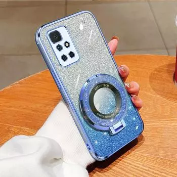 Магнитный держатель для кольца Bling, съемная блестящая наклейка, хромированный чехол TPU с подставкой для Redmi 10C 10X Pro 4G For Redmi 10 чёрный