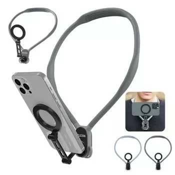 Магнитный держатель для мобильного телефона на шею, сильный магнит, противоскользящий, быстросъемный, без рук, на шее для записи видеоблога от первого лица серый