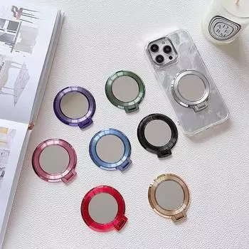 Магнитный держатель для мобильного телефона с гальваническим покрытием цвета конфет, складной, с защитой от падения, с металлическим кольцом, пряжкой, липкой наклейкой на заднюю панель, зеркальцем для макияжа 1# розовый